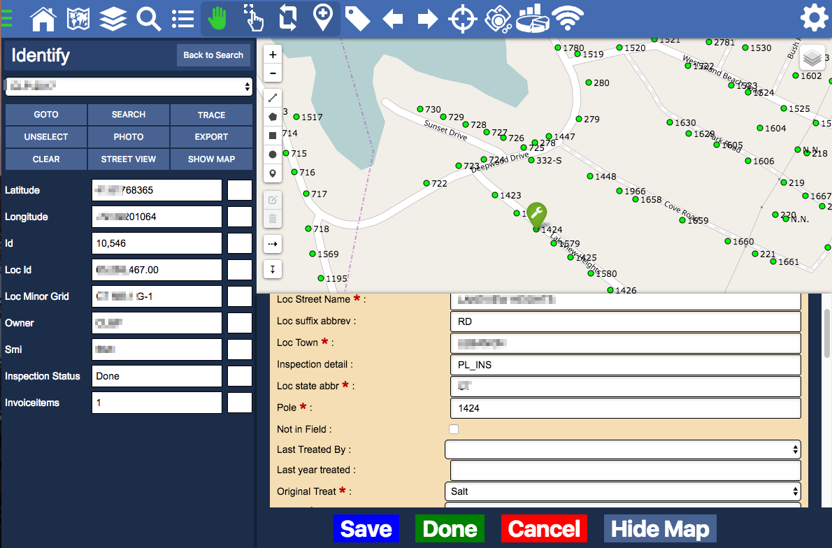 Inspection form showing with location on map.